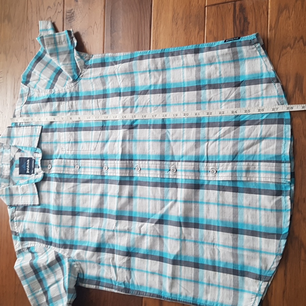 Men's Prana Short Sleeve Blue Plaid Organic Cotton Blend Button Down Size S - Picture 7 of 13